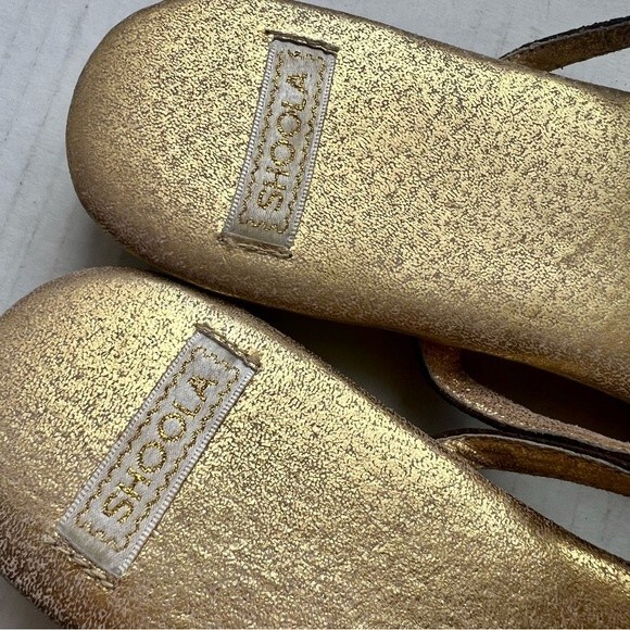 Shoola Layla Brown Leather Slide Sandals Metallic Gold Footbed Size EU 39 US 8 - Picture 9 of 12